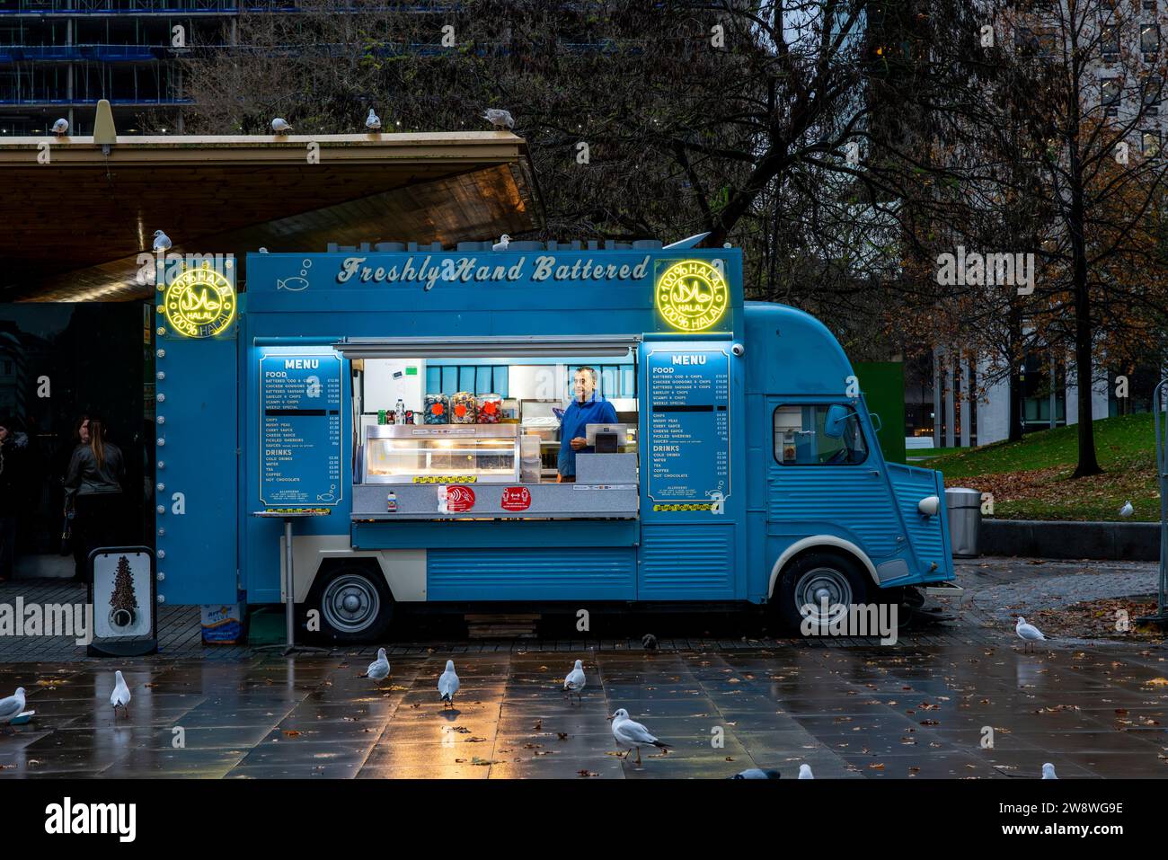 A Mobile Fish and Chip Van on the Southbank, Londra, Regno Unito Foto Stock