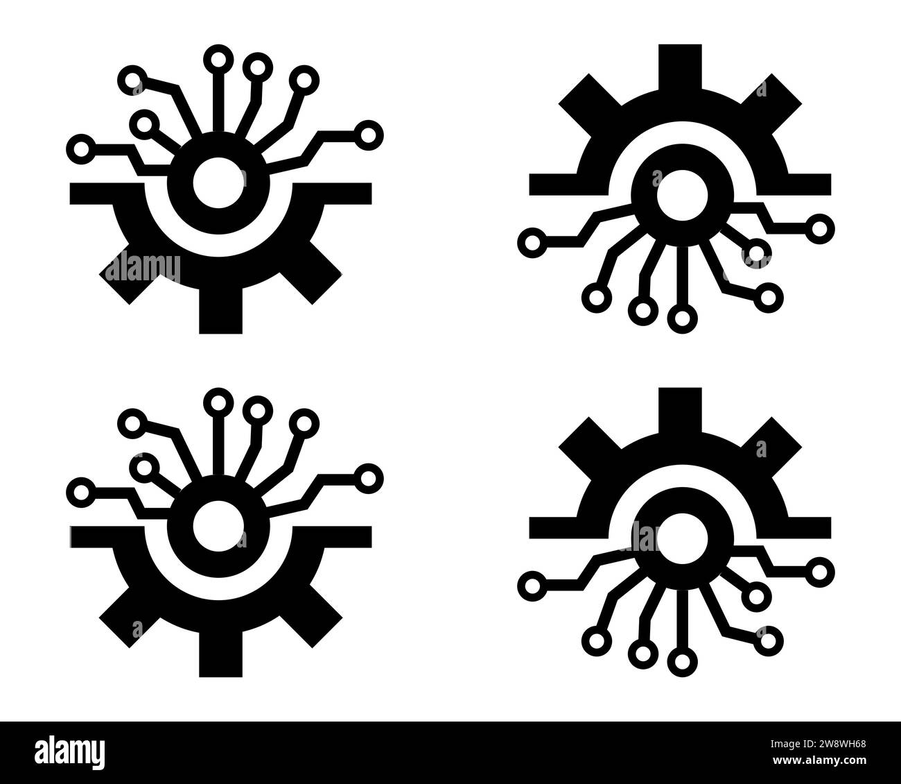 Circuito stampato con simbolo dell'ingranaggio, vettore del concetto di tecnologia della ruota dentata. Illustrazione Vettoriale