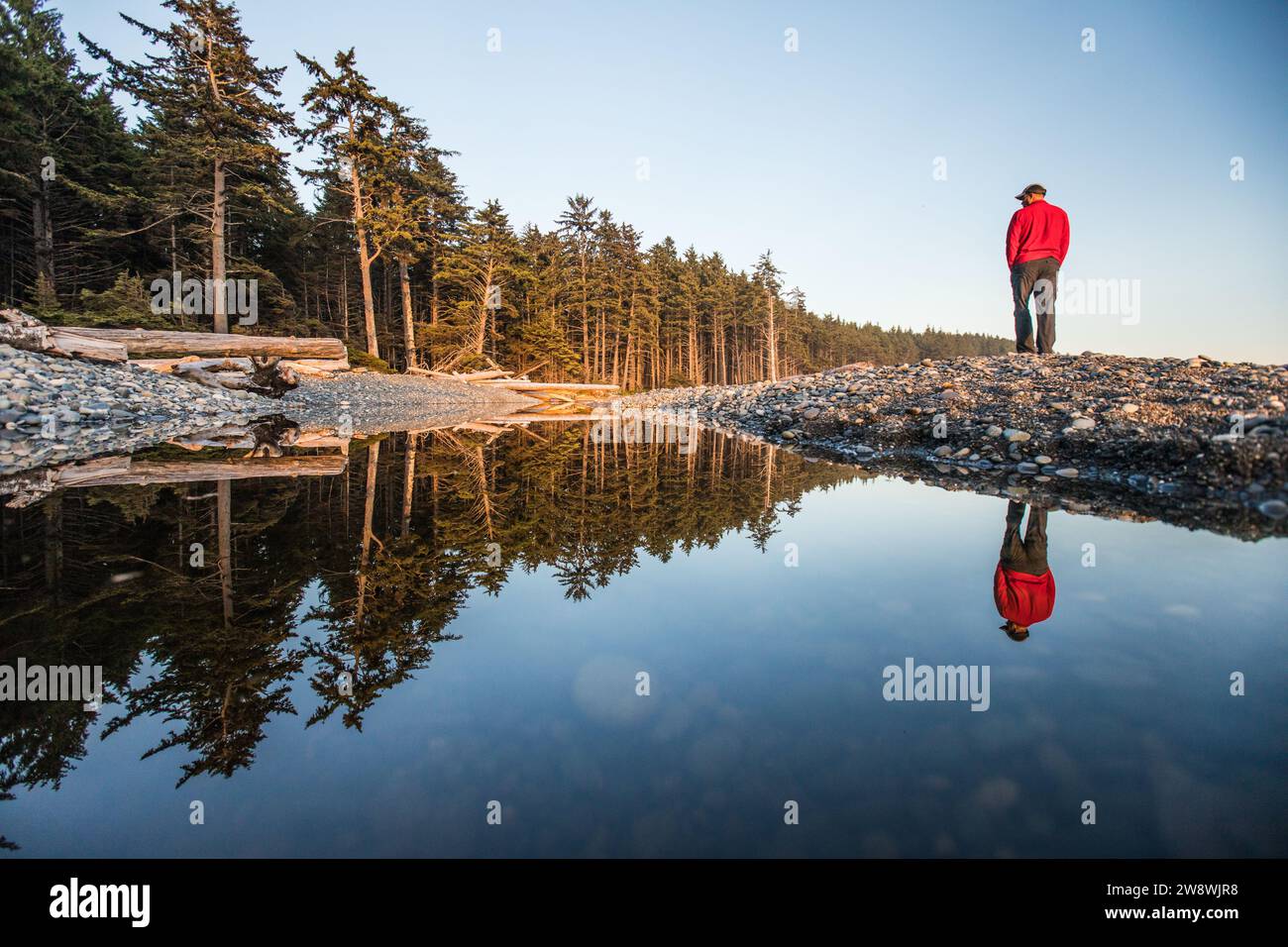 Riflesso del viaggiatore al Cedar Creek Olympic National Park Foto Stock