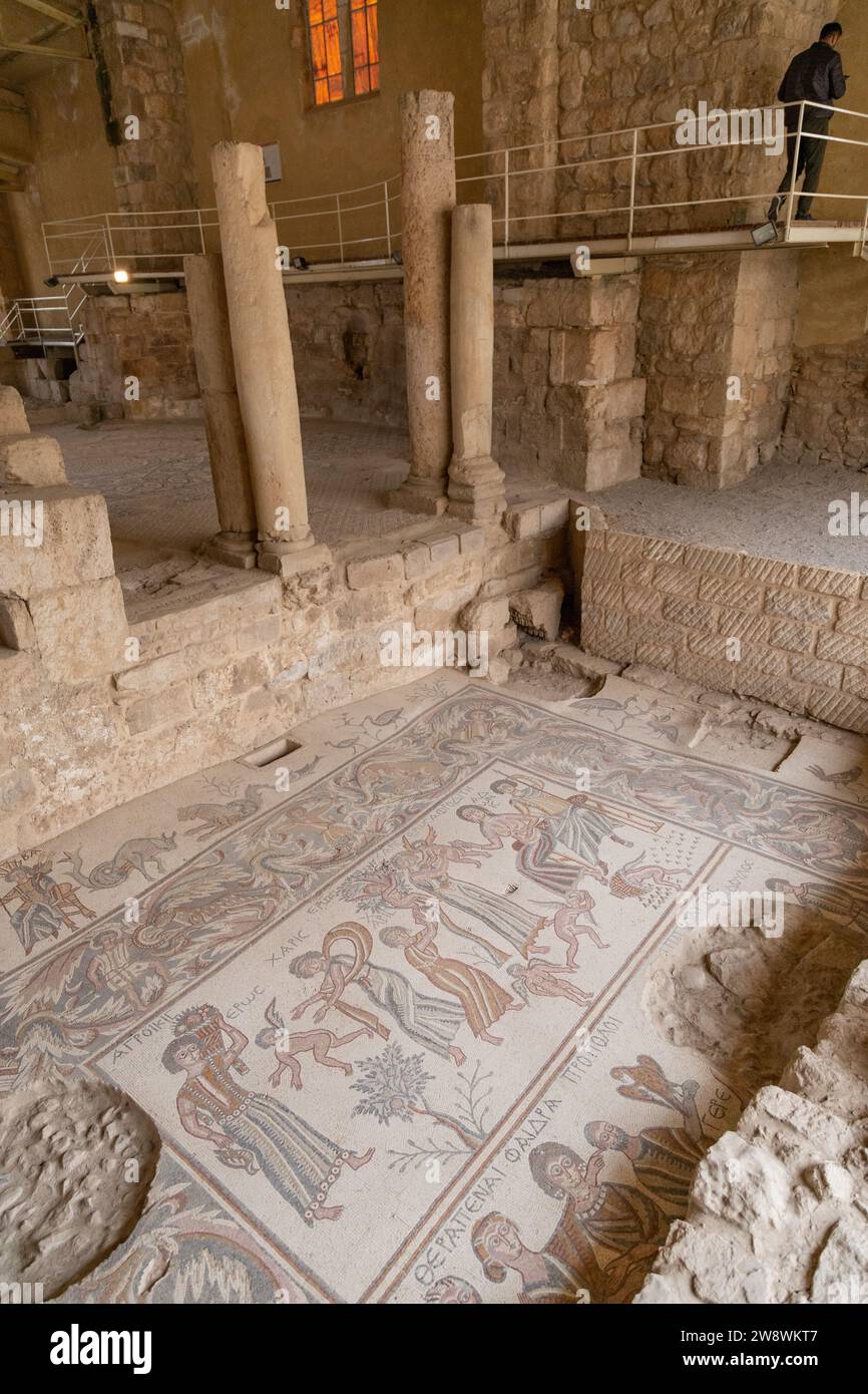 Antico mosaico romano trovato a Madaba, in Giordania Foto Stock