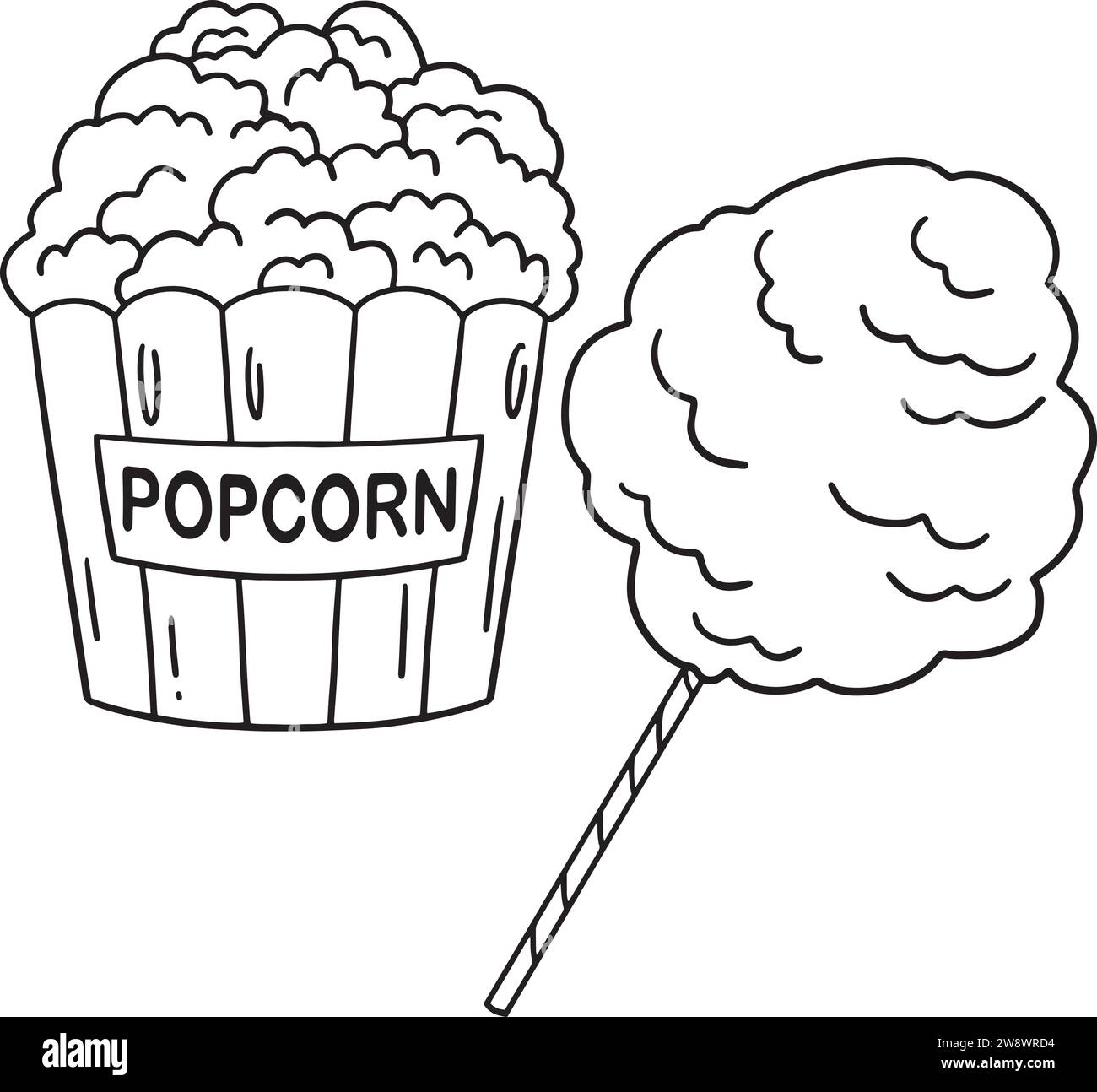 Pagina da colorare isolata popcorn e Cotton Candy Illustrazione Vettoriale