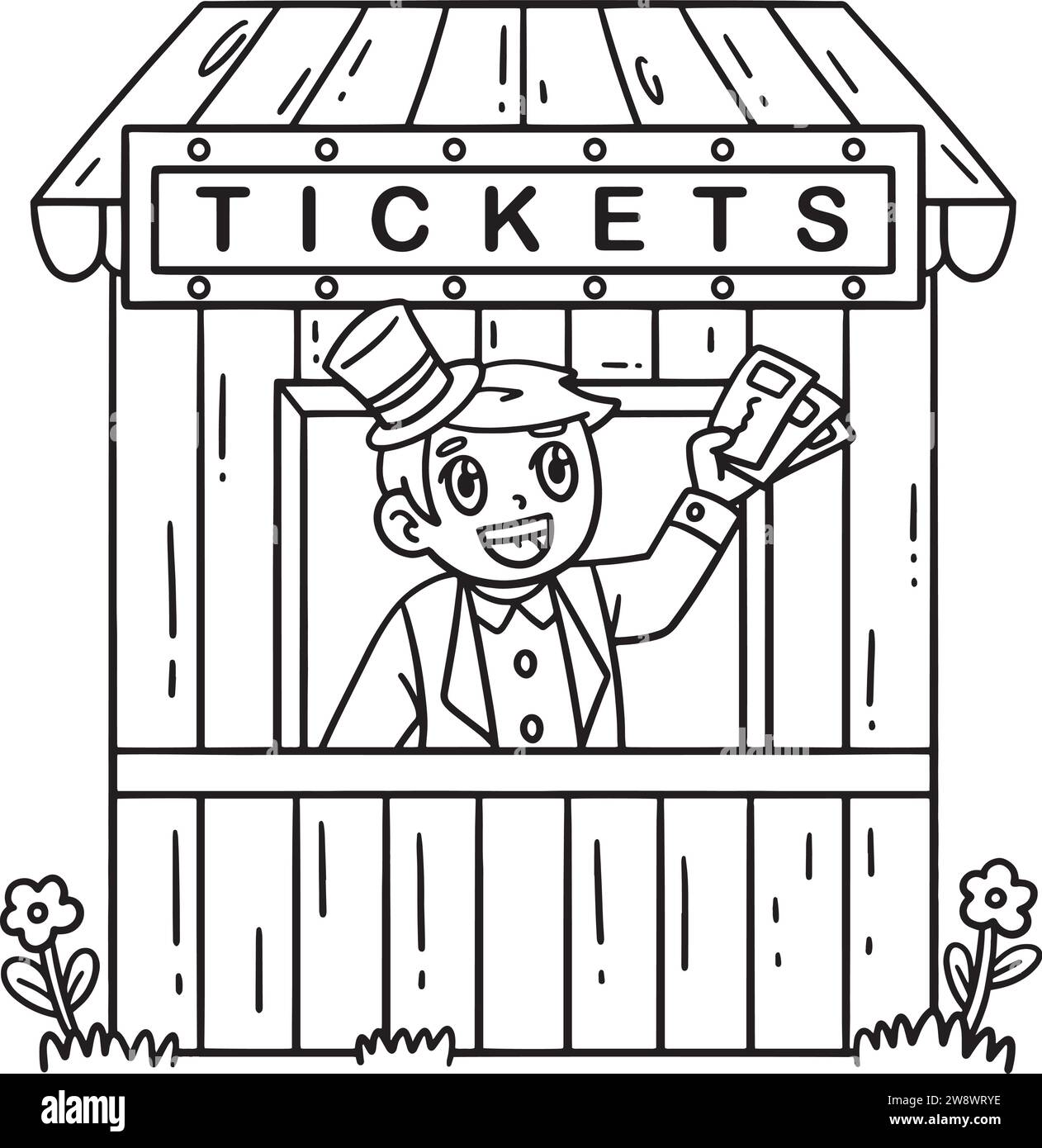 Venditore di circo e biglietteria colorazione isolata Illustrazione Vettoriale
