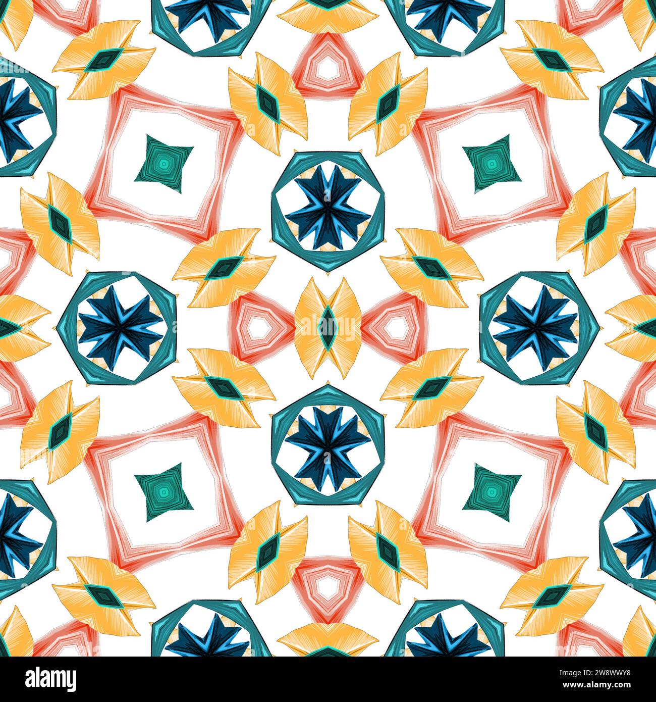 pattern, tile, mandala, senza cuciture, design, digitale, illustrazione, decorazione, ornamento, ornamentale, arte, simmetrica, simbolo, sfondo, tessuto Foto Stock