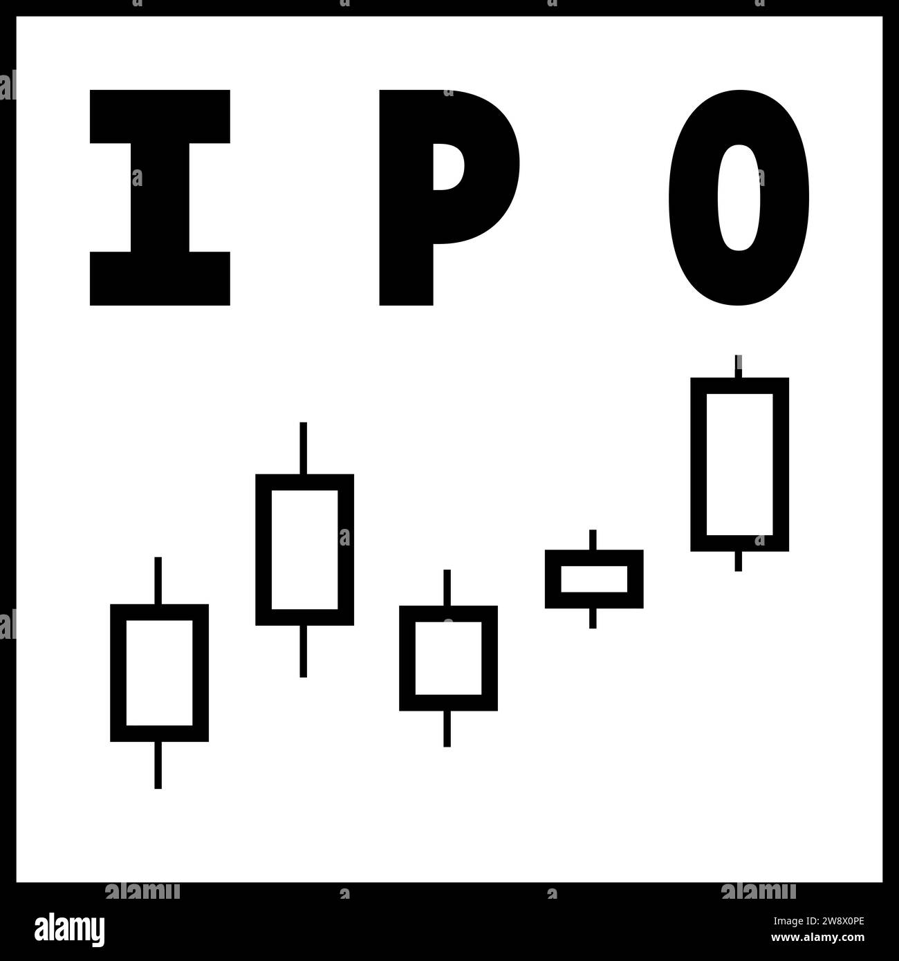 Icona che rappresenta l'IPO con grafici a candela. Illustrazione Vettoriale