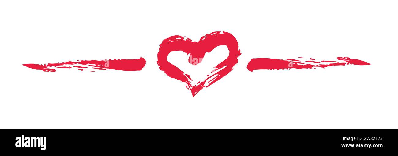 Cuore San Valentino oscillante dipinto a mano con pennello e inchiostro, isolato su sfondo bianco. Illustrazione vettoriale. Illustrazione Vettoriale