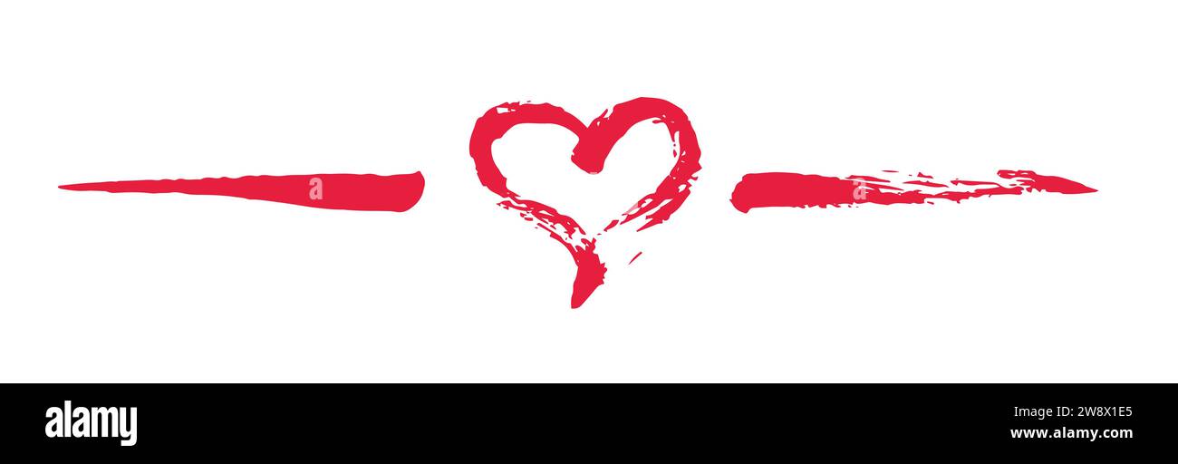 Cuore San Valentino oscillante dipinto a mano con pennello e inchiostro, isolato su sfondo bianco. Illustrazione vettoriale. Illustrazione Vettoriale