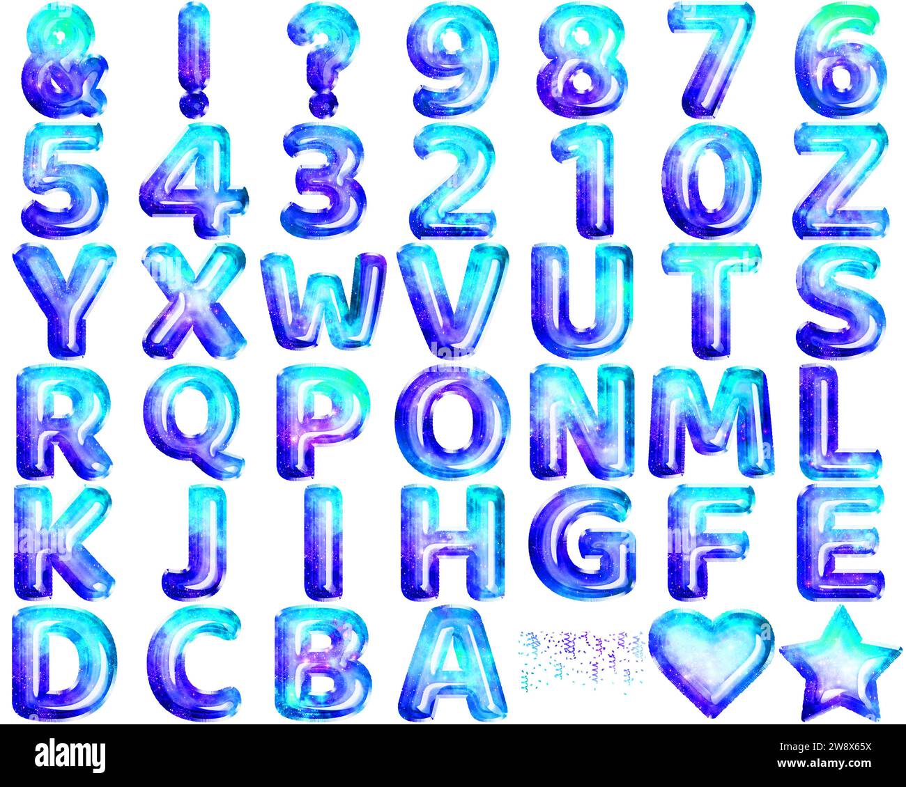 Illumina i tuoi festeggiamenti con il nostro alfabeto in pallone Galaxy Foil, che conferisce fascino e emozioni cosmiche a qualsiasi evento. Foto Stock