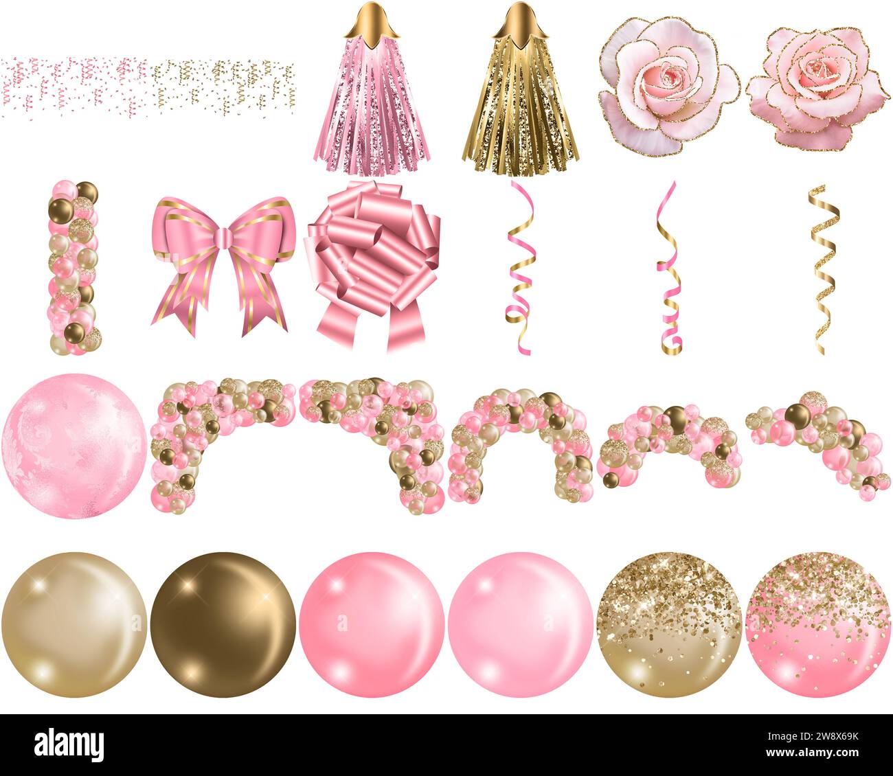 Esplora il vibrante arco della mongolfiera rosa e oro per le tue celebrazioni Foto Stock