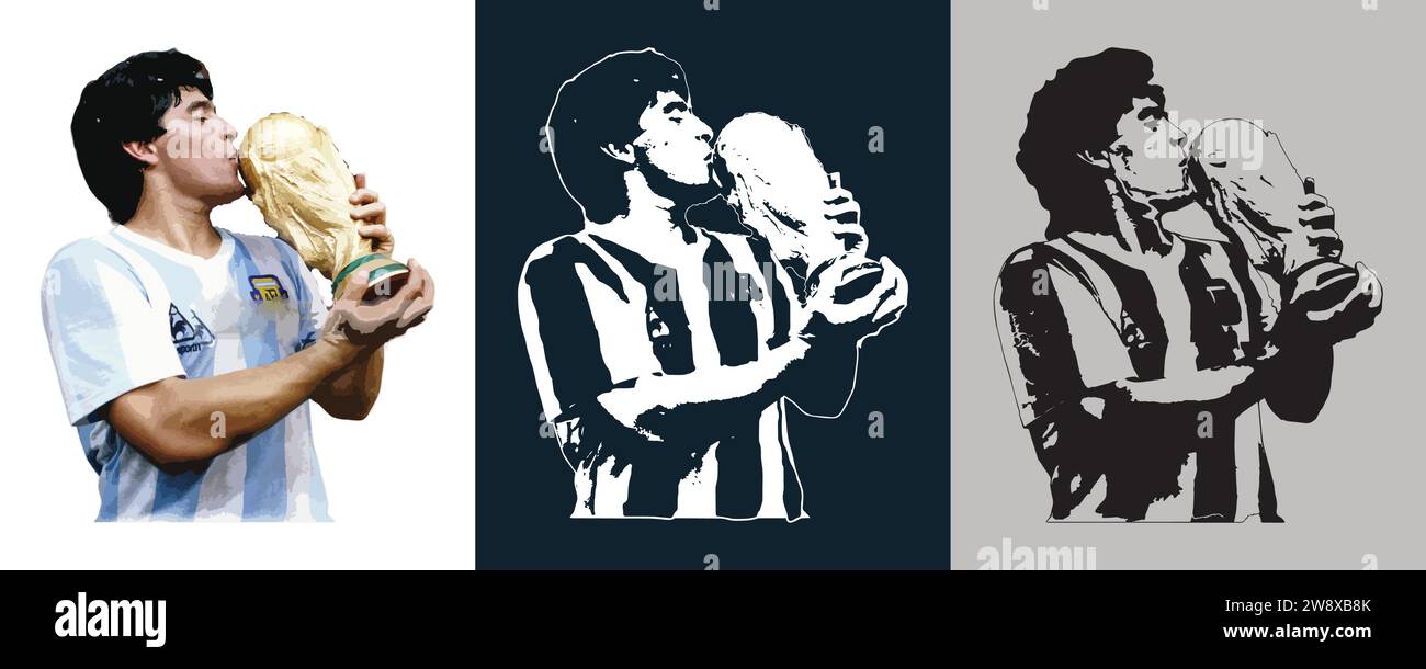 Diego Maradona Football World Cup Celebration, illustrazione vettoriale immagine editabile astratta Illustrazione Vettoriale