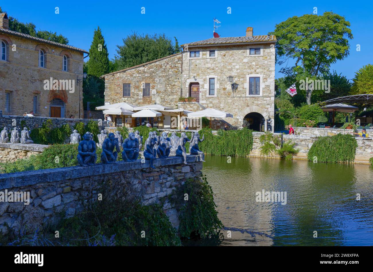L' antico borgo di Bagno Vignoni, Val d'Orcia, Toscana, Italia Foto Stock