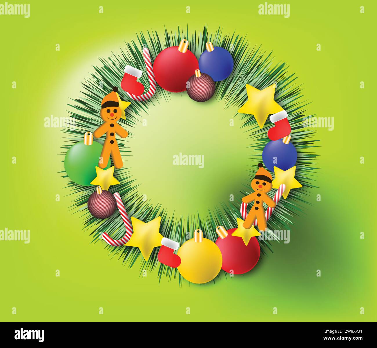 Corona di Natale con decorazioni natalizie Illustrazione Vettoriale