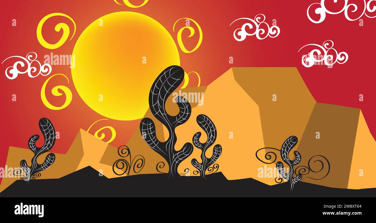 Il sole rovente dell'entroterra nordorientale. Illustrazione dello stile Cordel e della letteratura Illustrazione Vettoriale