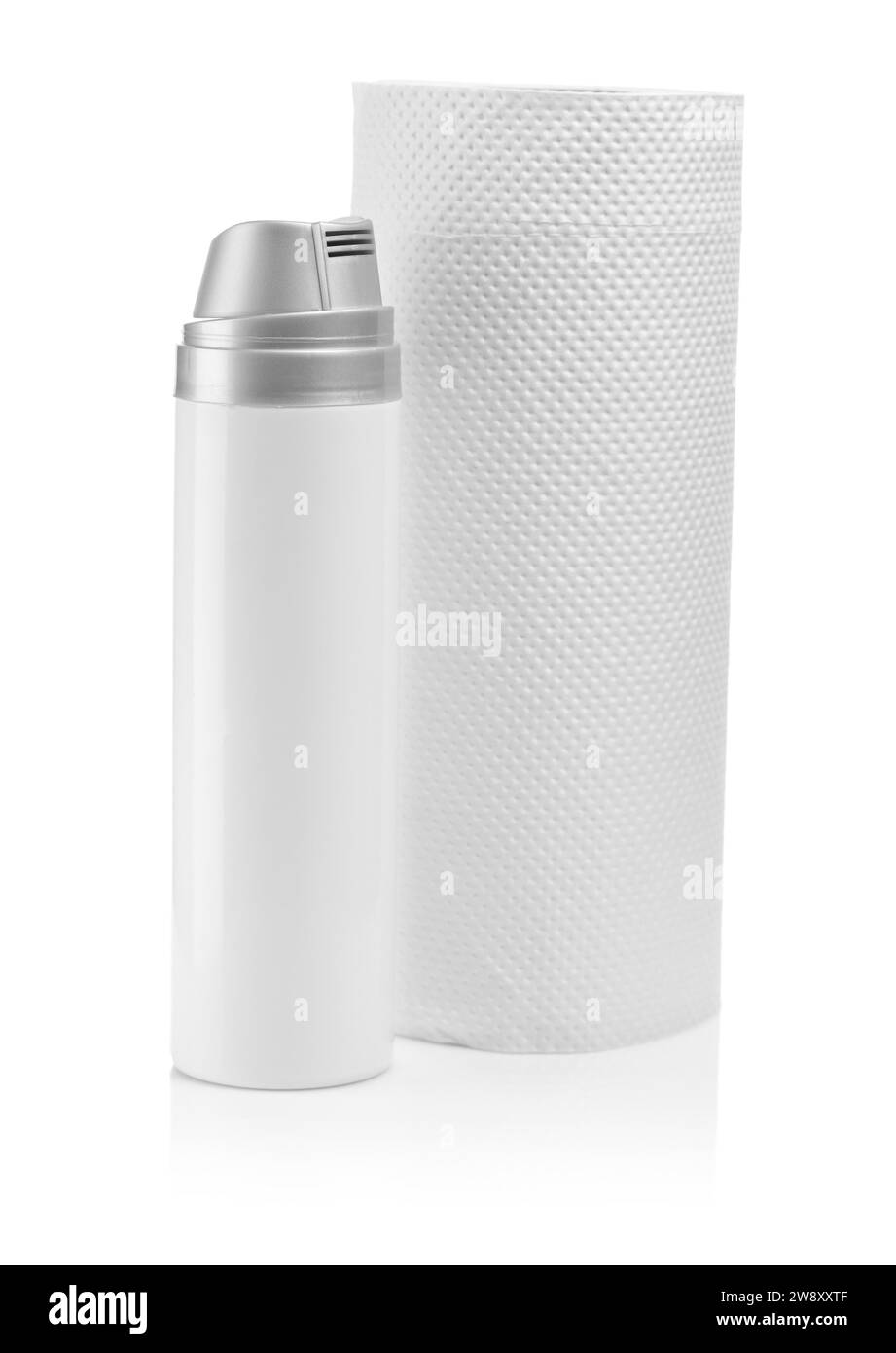 Spray cosmetico e asciugamano Foto Stock