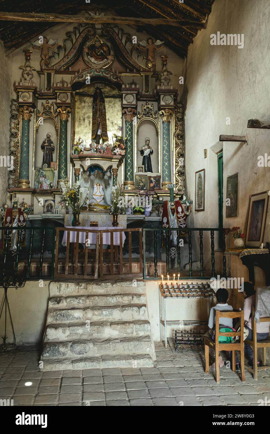 Interno della cappella Iglesia del Copón o Taiga padre, Chongos Bajos, Chupaca, Junín, Perù, sud America Foto Stock