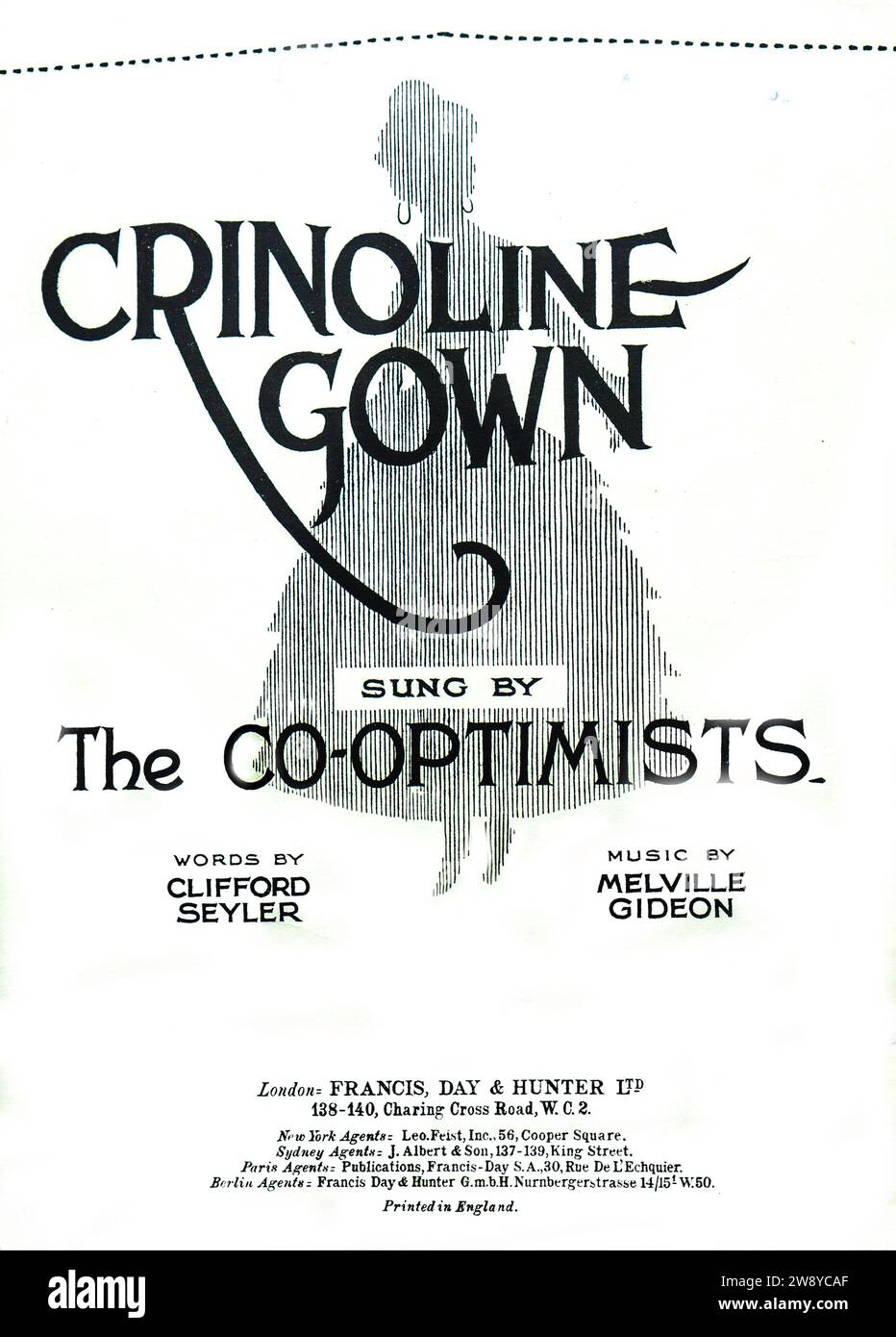 Copertina monocromatica degli anni '1920 per 'Crinoline Gown' di Melville Gideon, eseguita dai Co-ottimisti. Foto Stock