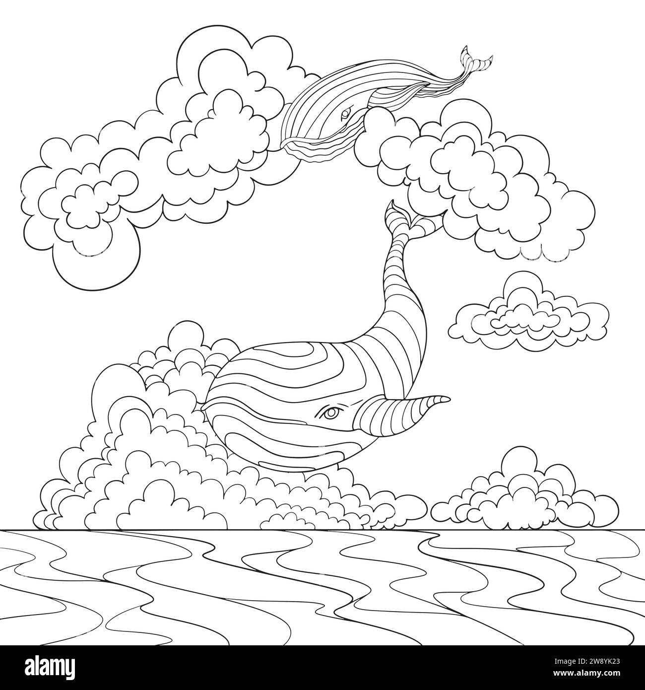 Balena nello Sky line art design. Illustrazione Vettoriale