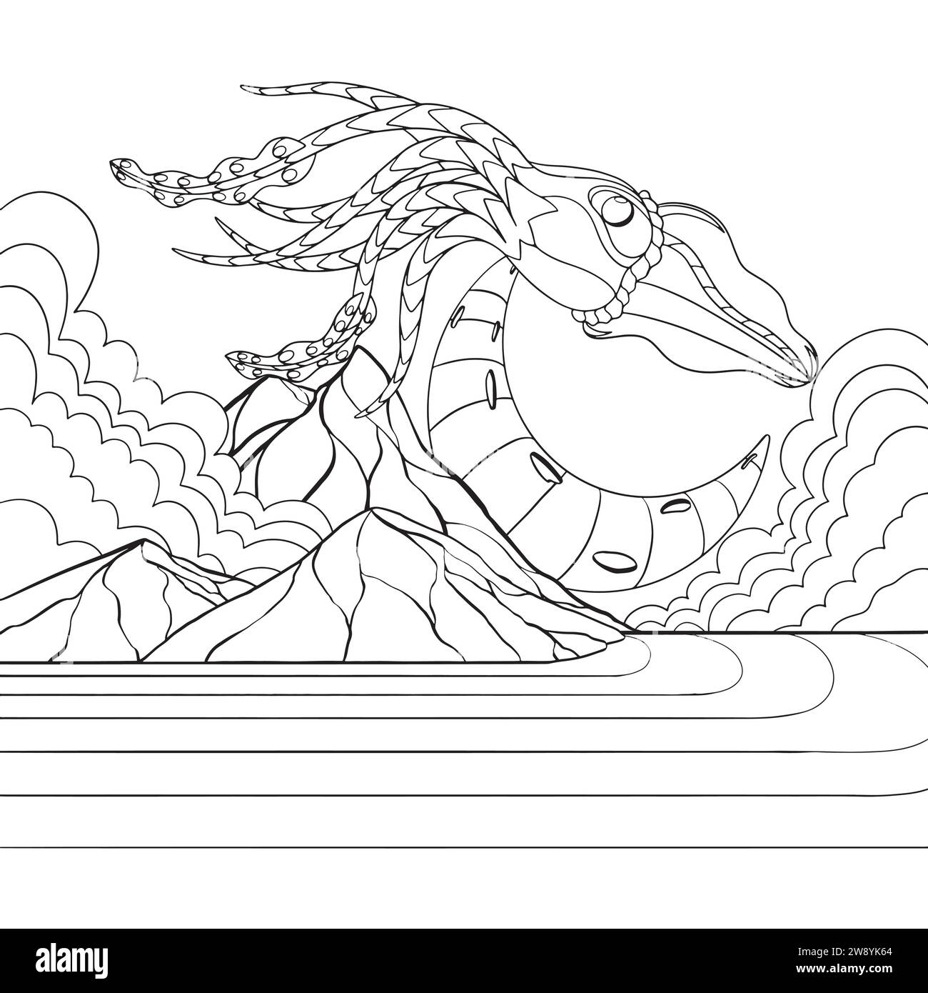 Squid in the Sky line art design. Illustrazione Vettoriale