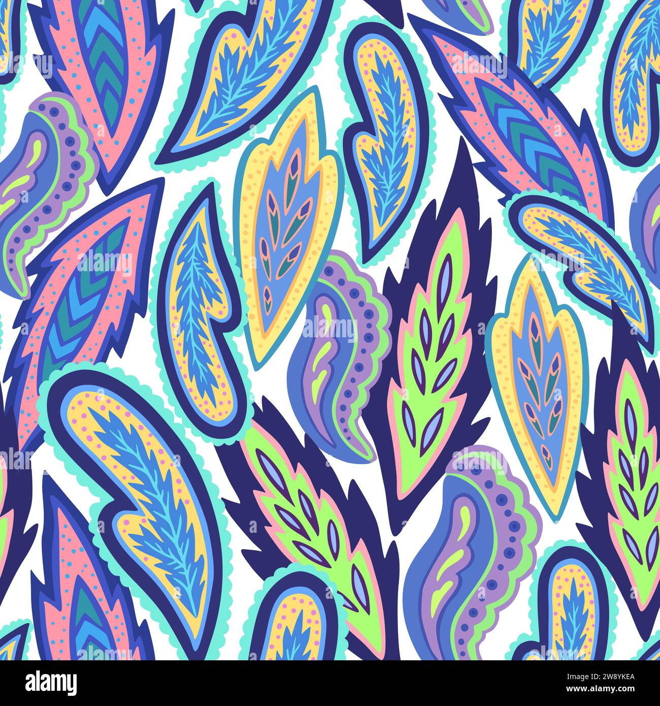 Colorato motivo paisley ornamentale. Illustrazione vettoriale disegnata a mano. Illustrazione Vettoriale