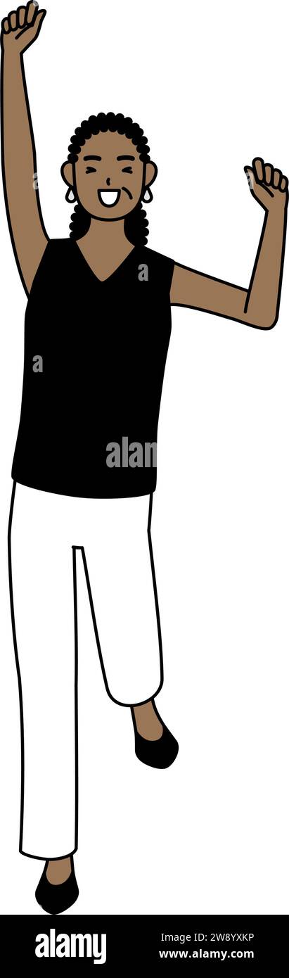 Donna anziana afro-americana sorridente e salta, illustrazione vettoriale Illustrazione Vettoriale