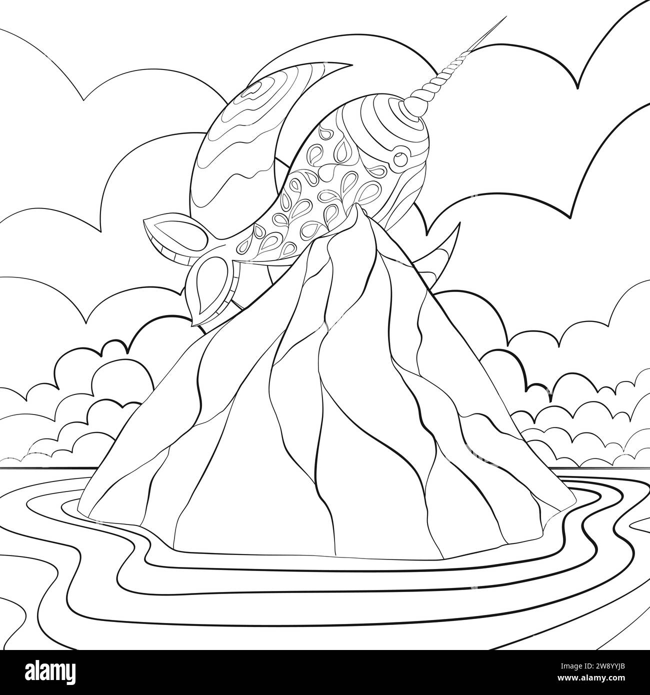 Narwhal nello Sky line art design. Illustrazione Vettoriale