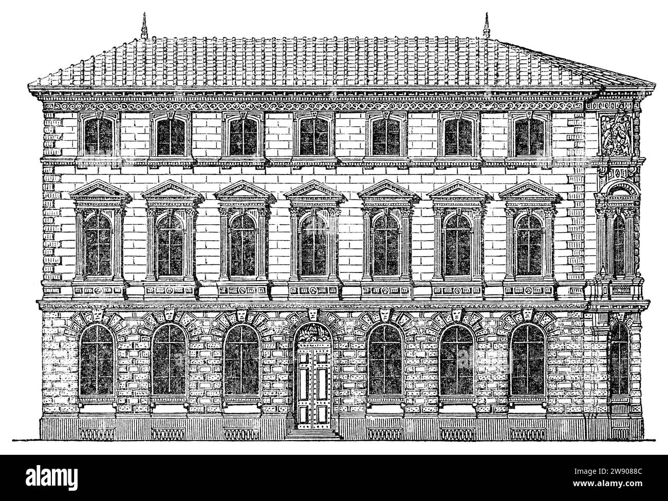 Incisione vintage del 1854 dell'edificio Imperial Assurance Office tra Broad Street e Threadneadle Street. Foto Stock