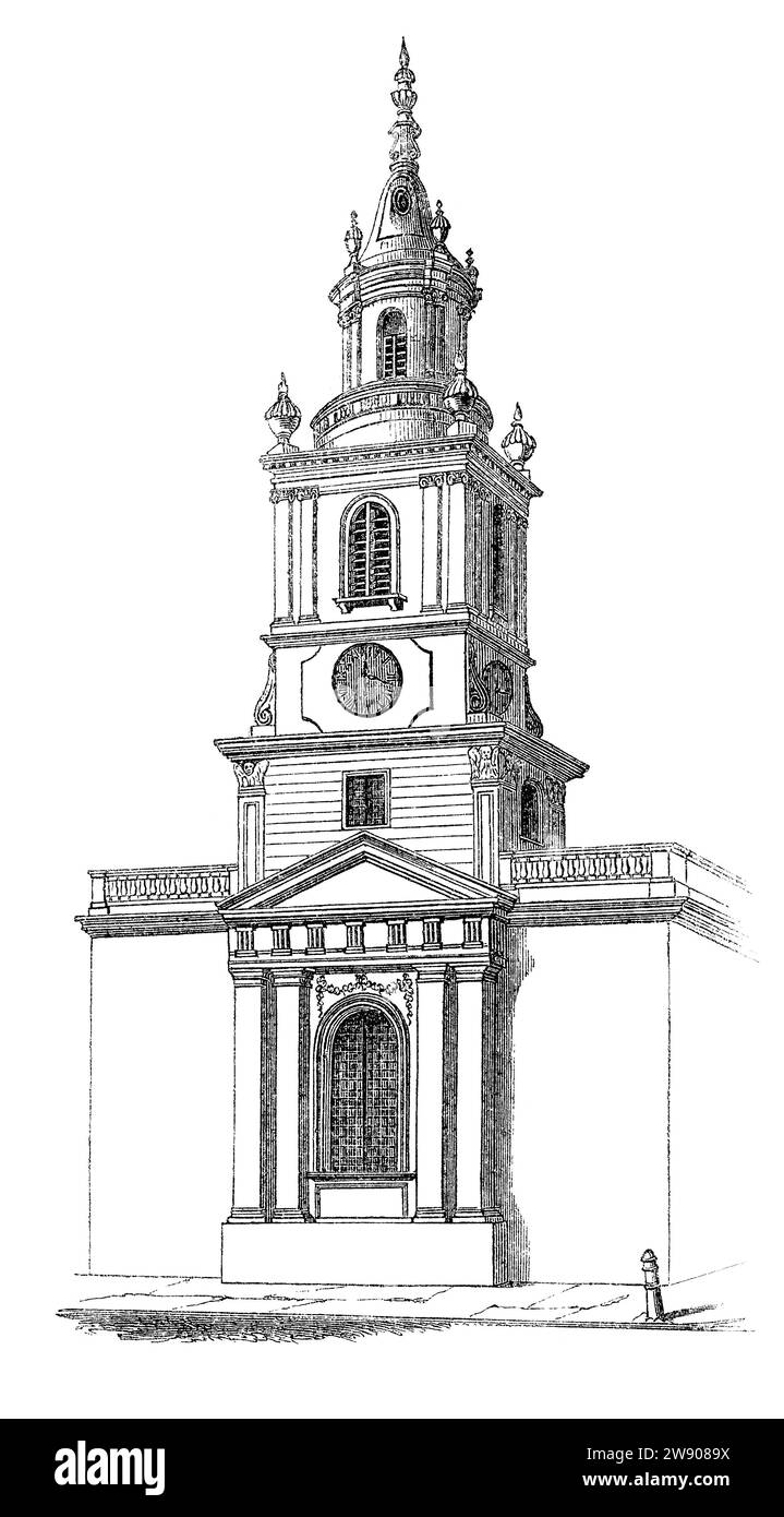 Incisione vintage 1854 di St. Botolph-without-Bishopsgate Church a Londra. Foto Stock