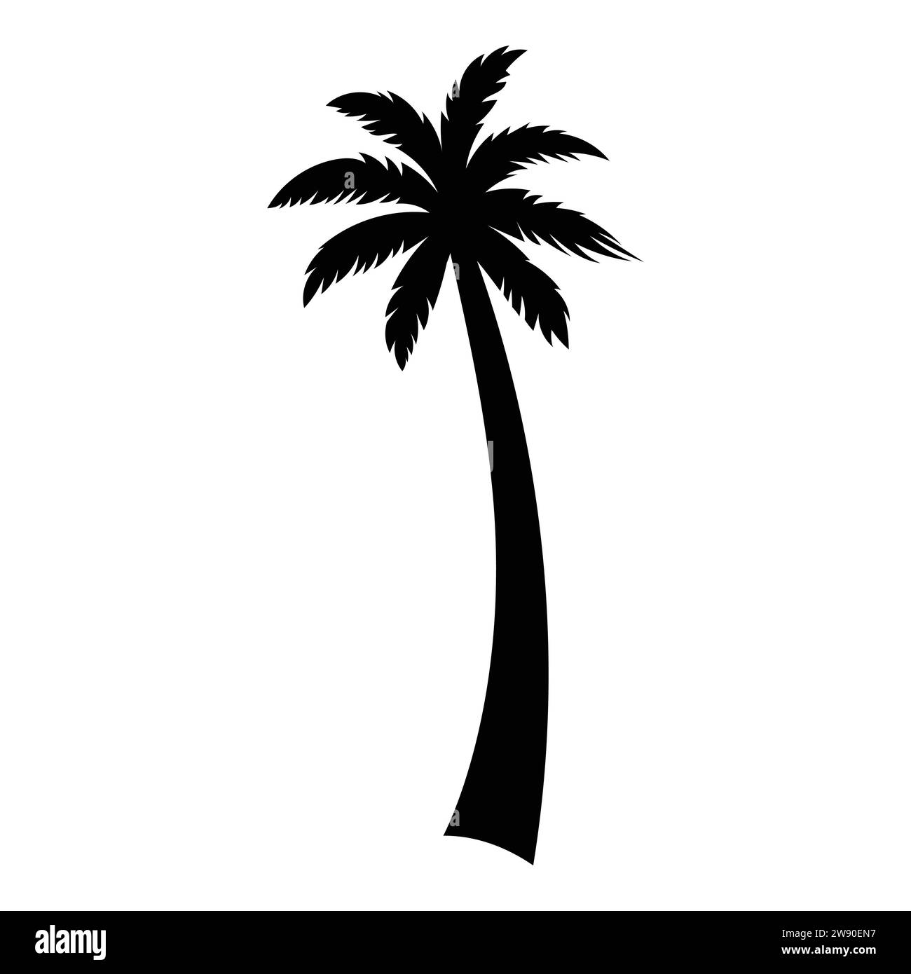 Una silhouette di albero tropicale di palma da dattero. Illustrazione vettoriale di silhouette, isolata su sfondo bianco. Illustrazione Vettoriale