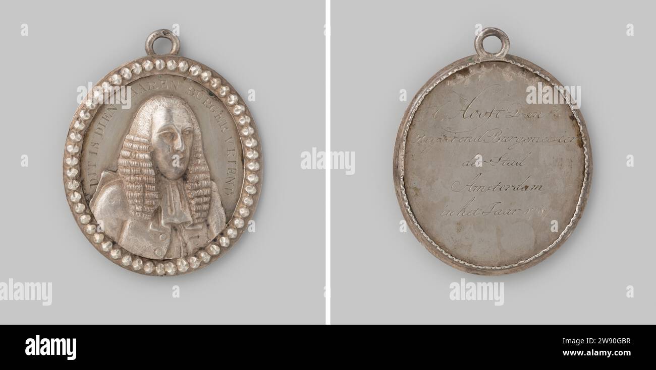 Hendrik Danielsz. Hooft, sindaco di Amsterdam, Anonimo, 1787 cartello ovale in argento con bordo perlato per l'occhio surrogato. Parte anteriore: Cambio uomo seno. Inverso: Iscrizione sotto Blader Branch Netherlands Silver (metallo) incisione Amsterdam Foto Stock