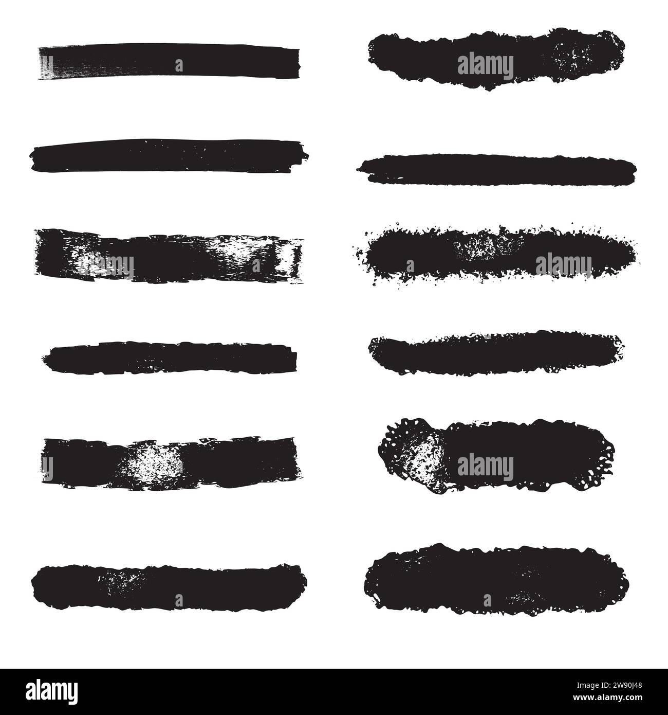 Traccia pennello vettoriale. Strisce di vernice grunge. Banner Distressed. Tratto pennello. Bordo asciutto in colore nero. Corsa spazzola curva asciutta. Grunge Distress T Illustrazione Vettoriale