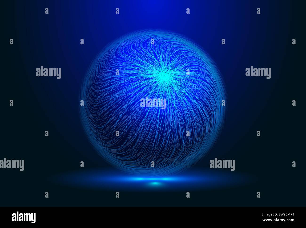 Background tecnologico della sfera delle linee. Analisi della struttura 3d Blue ENERGY ball.Computer. Rete Internet e scienza, vettore di background tecnologico. Illustrazione Vettoriale