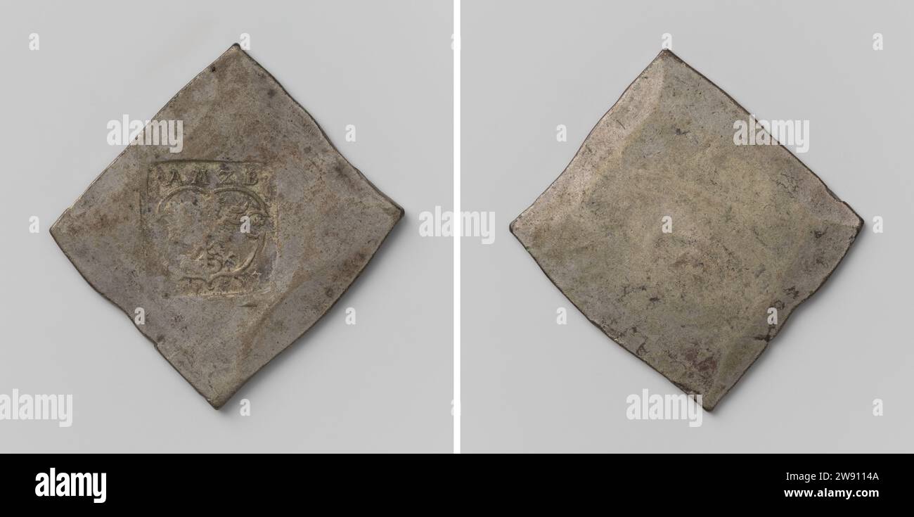 Taler, moneta di emergenza per l'esercito di Markgraaf Albert van Brandenburg-Kulmbach, poco dopo la Convenzione di Passavia, probabilmente durante l'assedio di Schweinfurt., Anonimo, moneta del 1553. Moneta d'assedio moneta d'emergenza unilaterale, quasi a forma di diamante. Fronte: Timbro rettangolare: aquila a sinistra nel cartiglio sotto le lettere A, M, Z e B sopra l'anno. Rovescio: Blanco Germania argento (metallo) colpisce (lavorazione dei metalli) Pace di Passau Passau Foto Stock