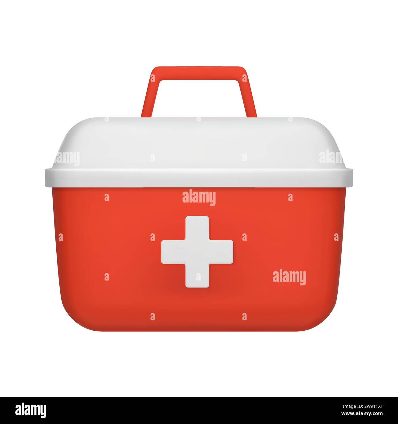 Kit di pronto soccorso rosso chiuso 3D Vector Realistic, scatola di emergenza. Medico, ospedale, borsa di cure mediche. Simbolo di sicurezza, aiuto urgente. Illustrazione vettoriale i Illustrazione Vettoriale