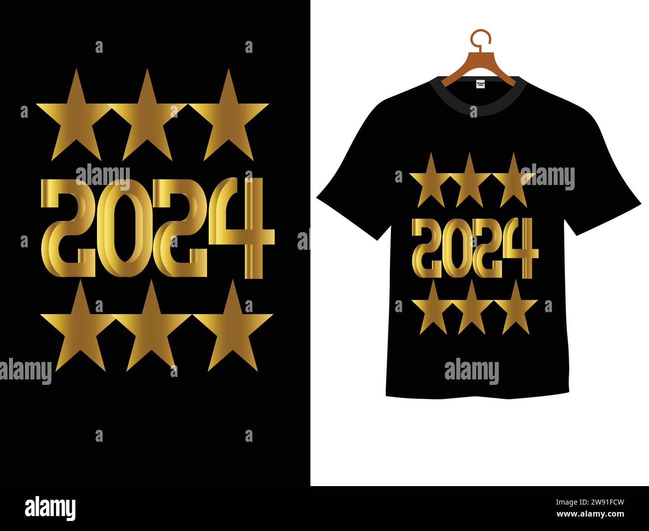 Felice design della T-shirt per il nuovo anno 2024 Illustrazione Vettoriale