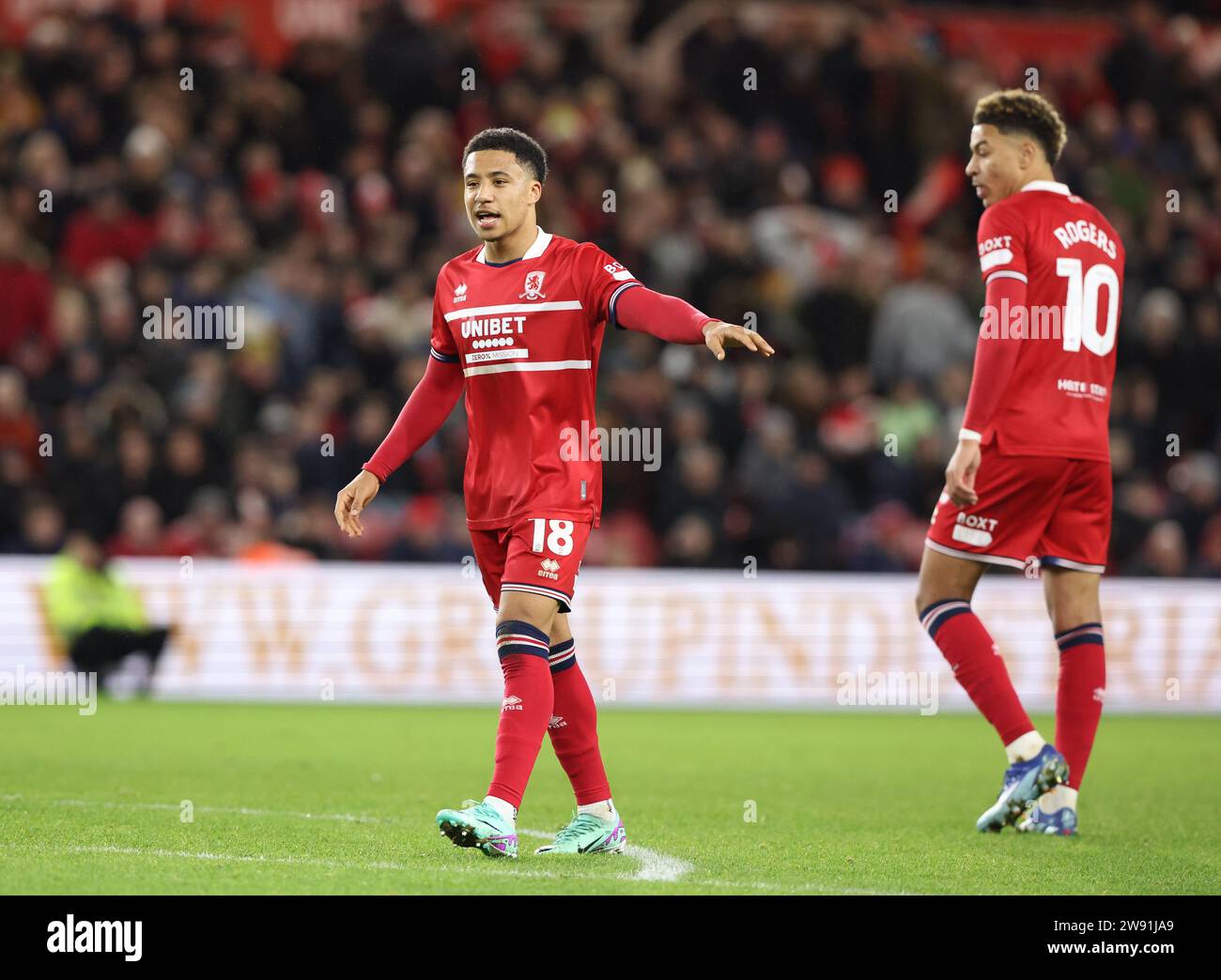 Middlesbrough, Regno Unito. 23 dicembre 2023. Samuel Silvera di Middlesbrough durante il match per lo Sky Bet Championship Middlesbrough vs West Bromwich Albion al Riverside Stadium, Middlesbrough, Regno Unito, il 23 dicembre 2023 (foto di Nigel Roddis/News Images) a Middlesbrough, Regno Unito il 12/23/2023. (Foto di Nigel Roddis/News Images/Sipa USA) credito: SIPA USA/Alamy Live News Foto Stock