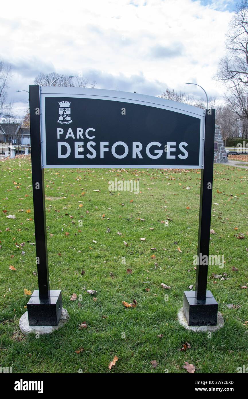 Benvenuto al Desforges Park di Grenville, Quebec, Canada Foto Stock