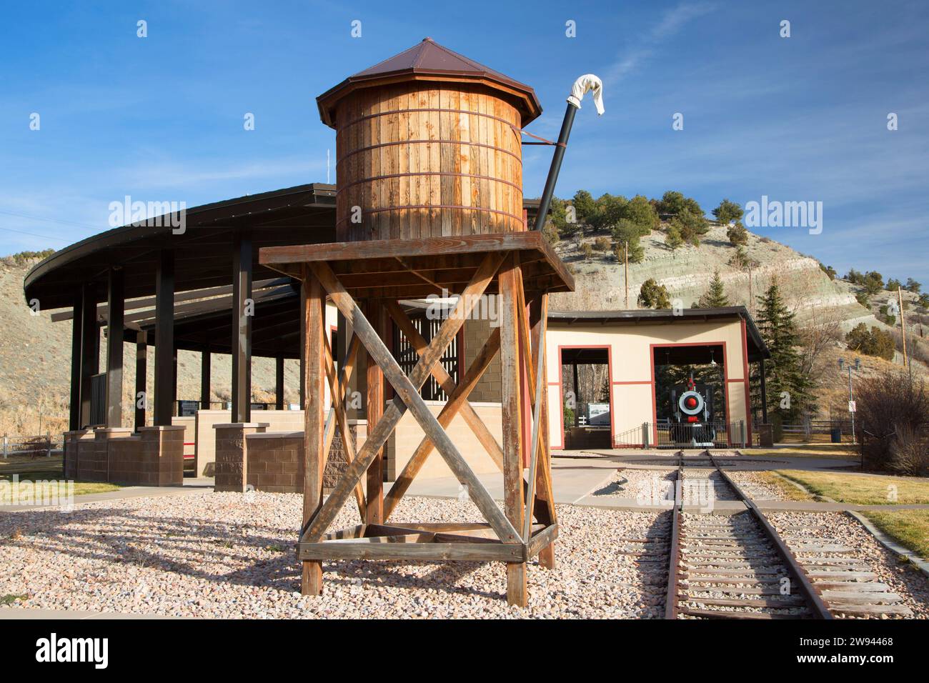 Serbatoio dell'acqua della ferrovia, Tie Fork Rest area, Utah Foto Stock