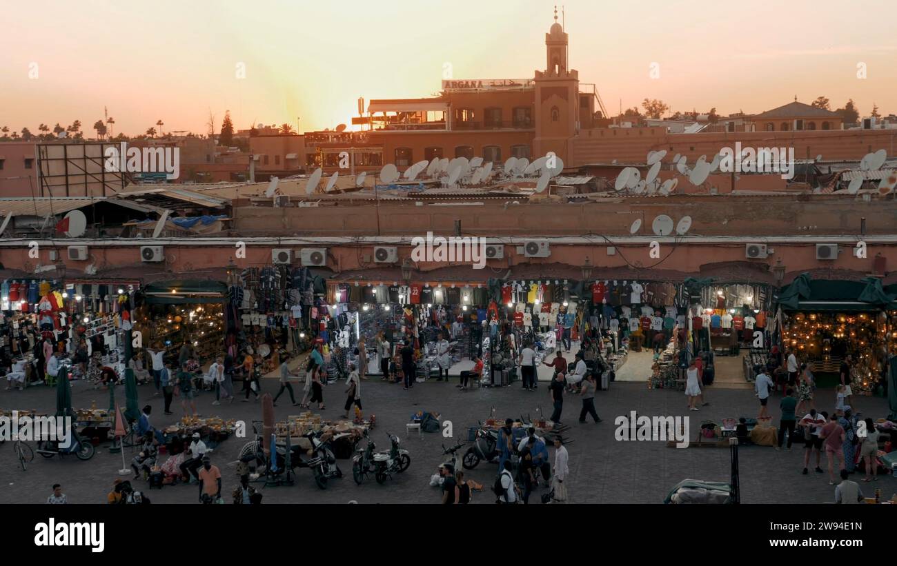 Foto aerea del mercato di Marrakech, Marocco Foto Stock