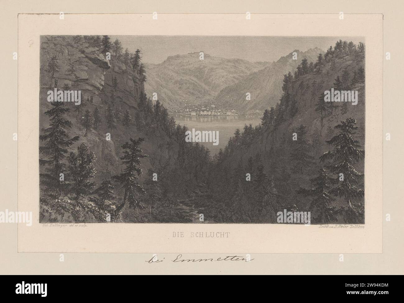 Faccia attraverso una gola vicino a Emmetten, Heinrich Zollinger, 1860 - 1900 stampa questa stampa fa parte di un album e può essere ripiegata. Zurigo (Stad) carta acciaio incisione burrone, abisso, canyon Nidwalden Foto Stock