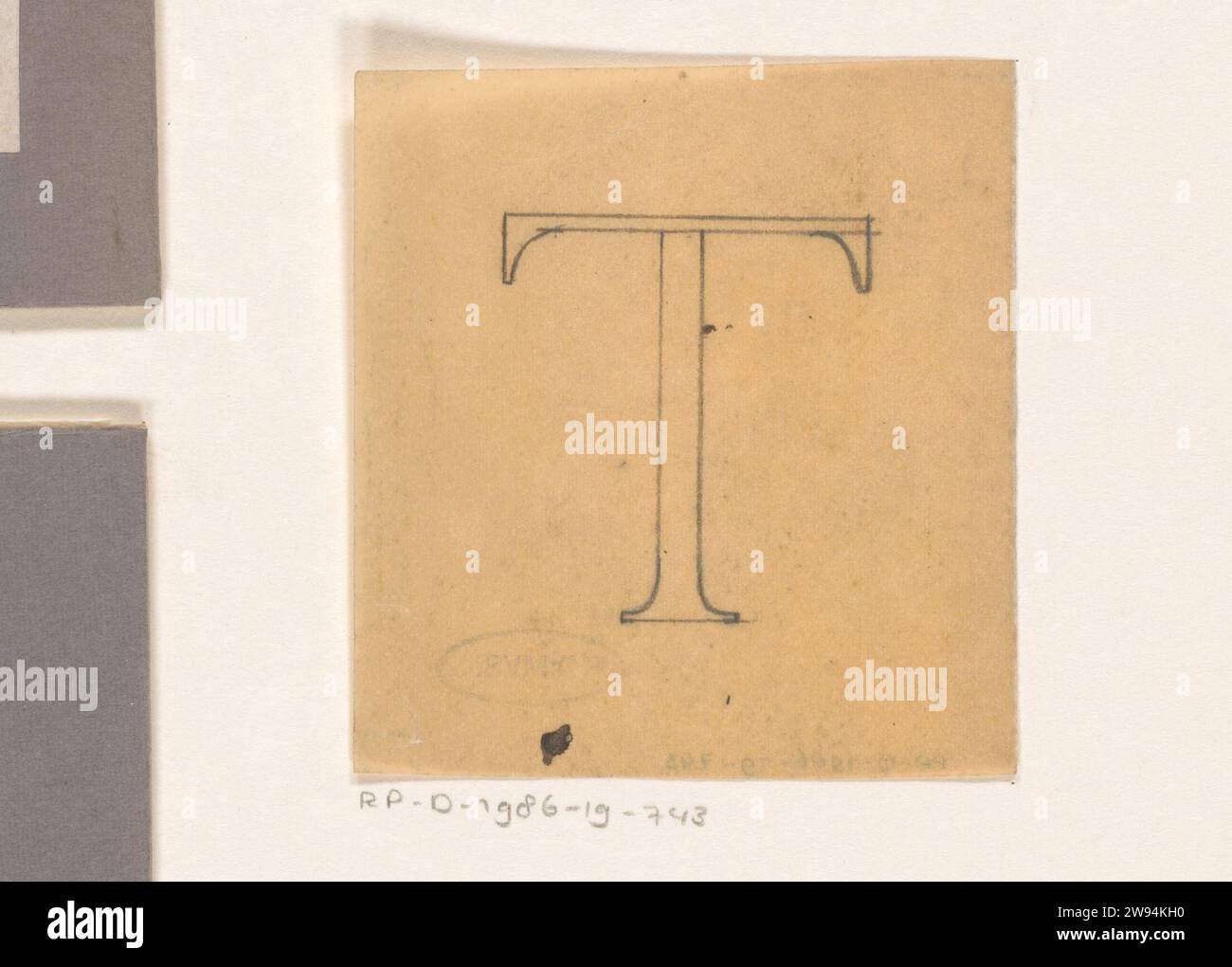 Progetto di una T iniziale, Reinier Willem Petrus de Vries (1874-1953), 1884 - 1952 carta da disegno. iniziale matita Foto Stock