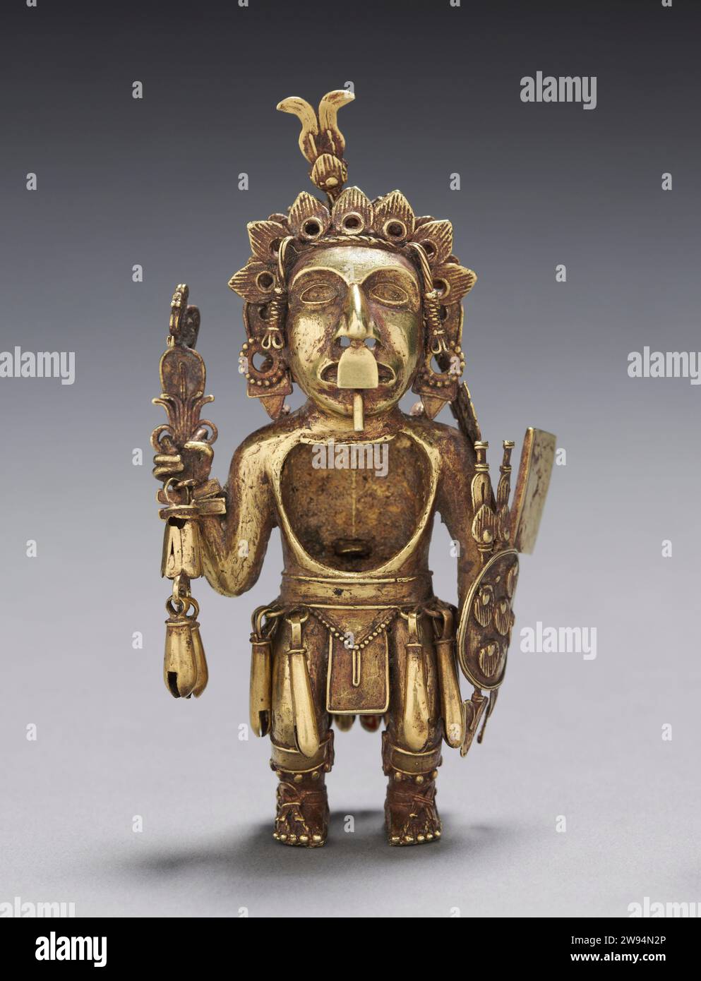 Messico centrale, Tetzcoco - Figura di un Guerriero dopo il 1325 , Azteco, periodo post-classico lega oro-argento-rame Foto Stock
