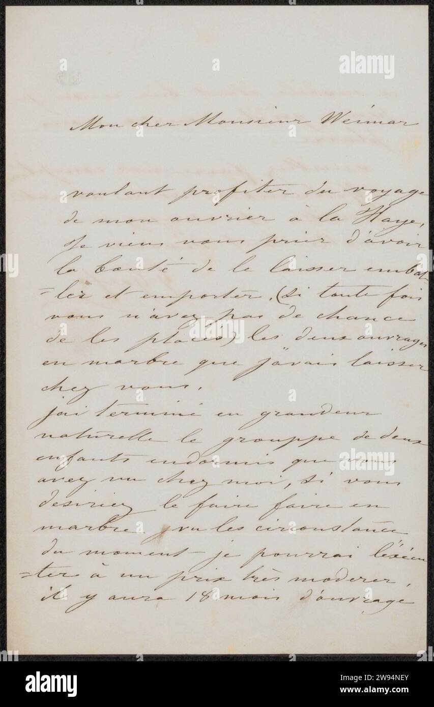 Lettera ad Augustus Alexander Weimar, Willem Geefs, 1815 - 1883 lettera. Scrittura a inchiostro (processi) / scultura a penna l'Aia Foto Stock