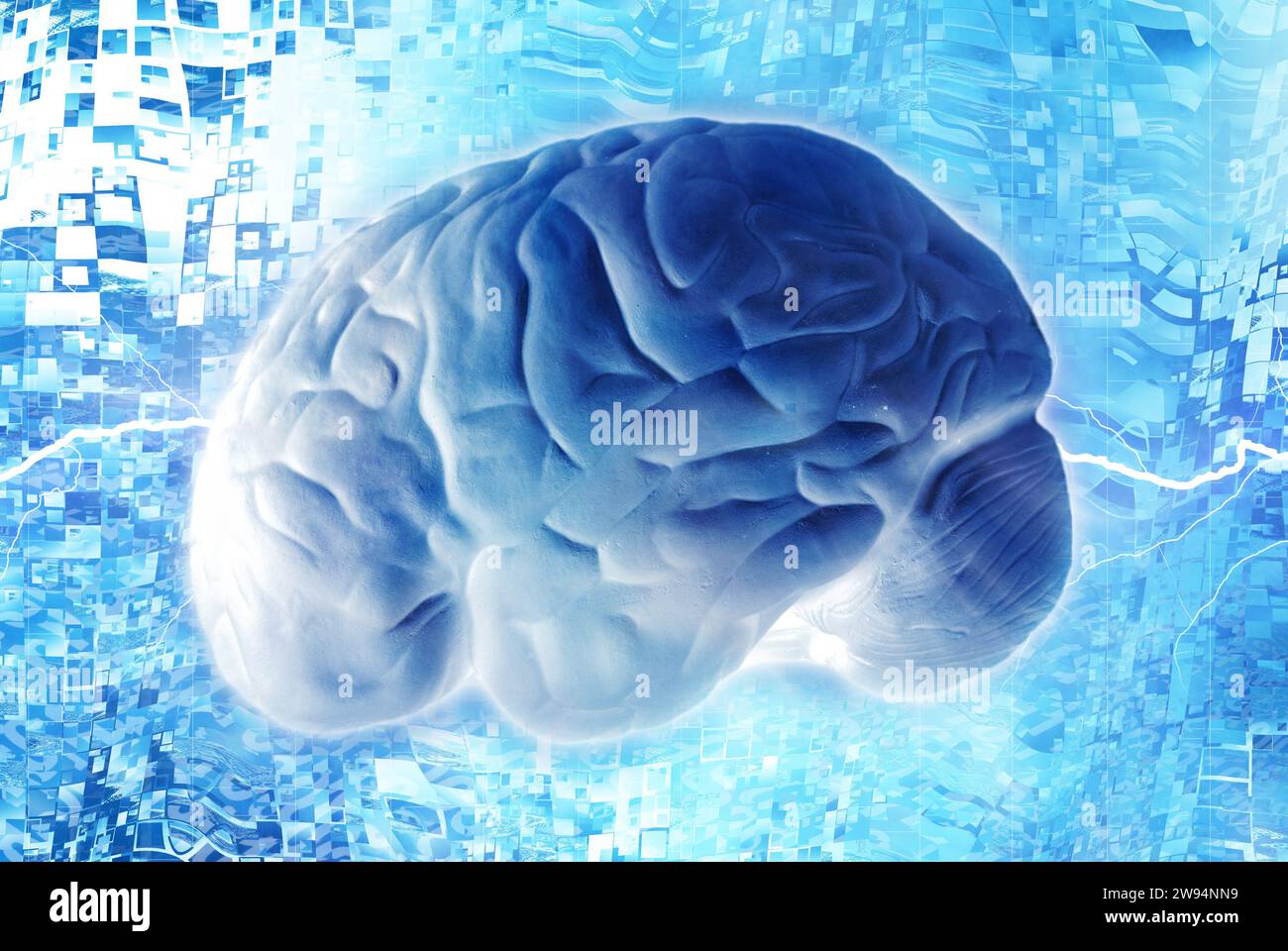 cervello umano con un background astratto Foto Stock