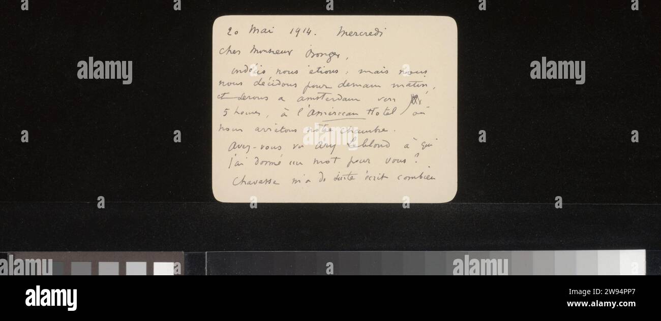 Lettera ad Andries Bonger, Odilon Redon, 1914 lettera Paris paper. Scrittura inchiostro (processi) / penna Amsterdam Foto Stock