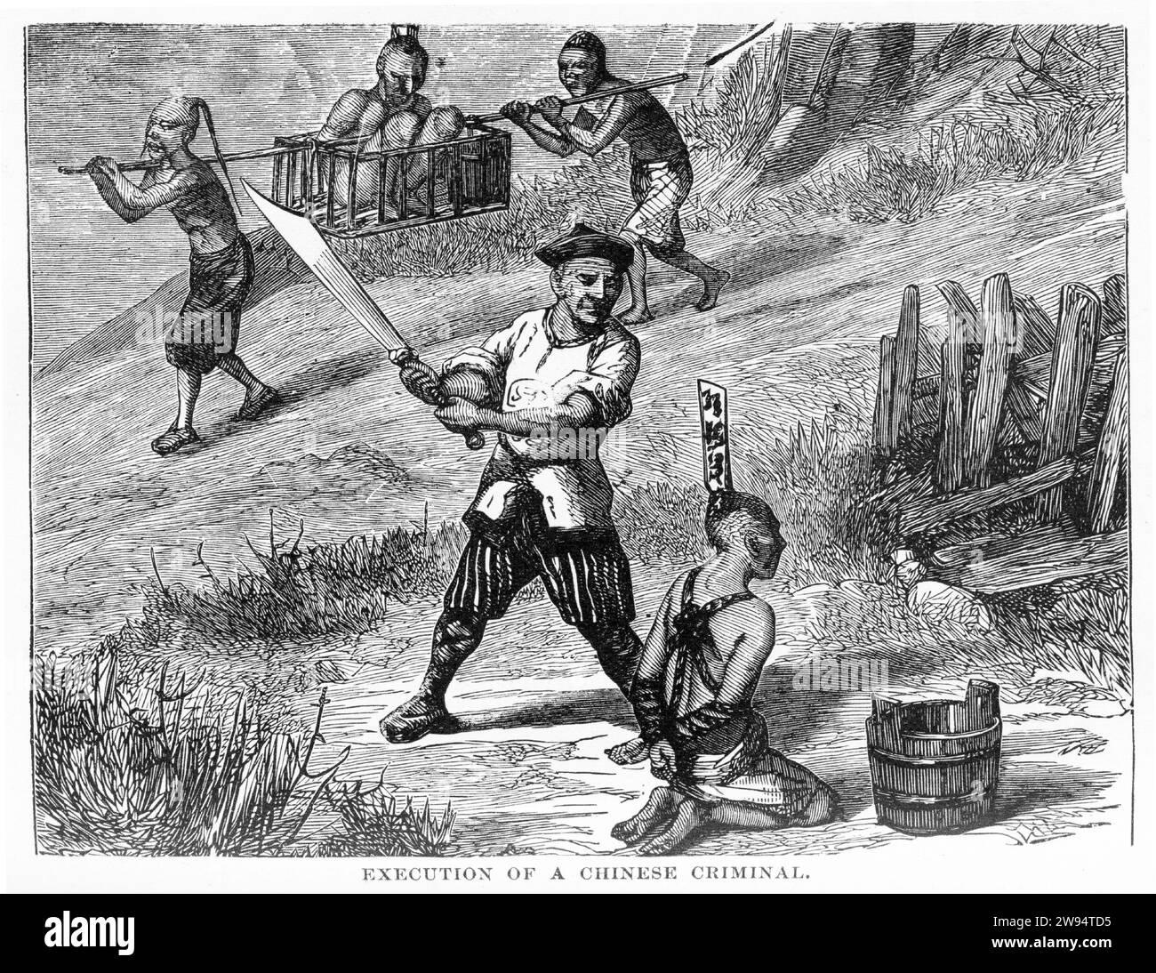 Incisione dell'esecuzione di un criminale cinese, dal mondo sotterraneo, circa 1878 Foto Stock