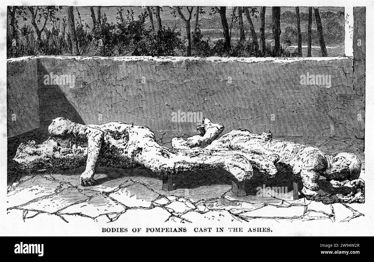 Incisione di corpi sepolti nella cenere a Pompei, dal mondo sotterraneo, intorno al 1878 Foto Stock
