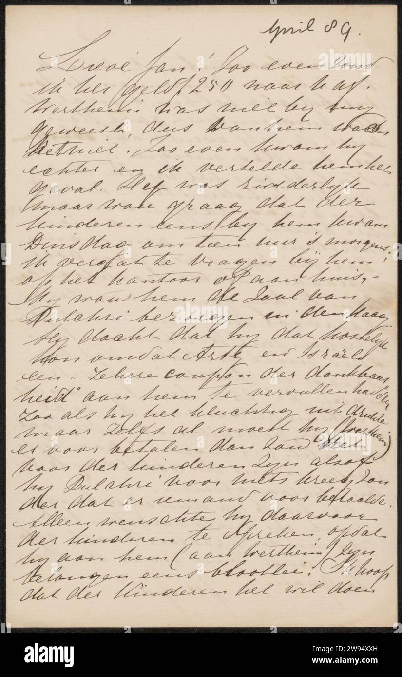 Lettera a Jan Veth, Jacoba Cornelia Jolles-Singels, 1889 Letter paper. scrittura a inchiostro (processi)/denaro penna. mostra  arte Foto Stock