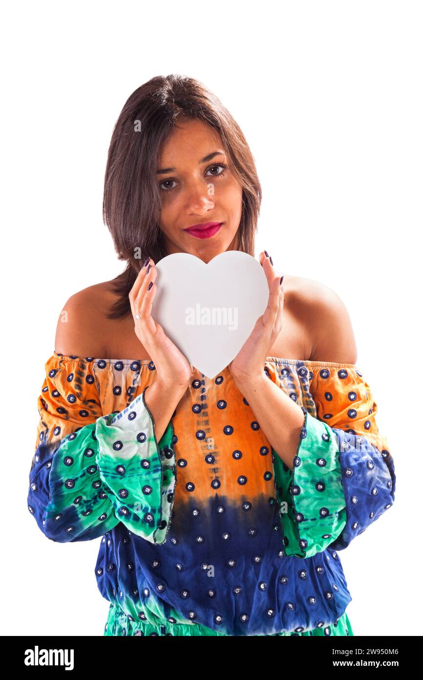 Donna che ha una forma di cuore Foto Stock