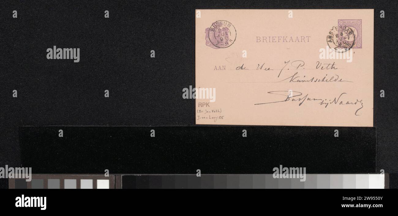 Cartolina a Jan Veth, Jac van Looij, in o prima del 1890 datata 23 luglio 90 in una mano successiva. Cartone di Amsterdam. scrittura a inchiostro (processi) / disegno a penna. mostra  arte Foto Stock