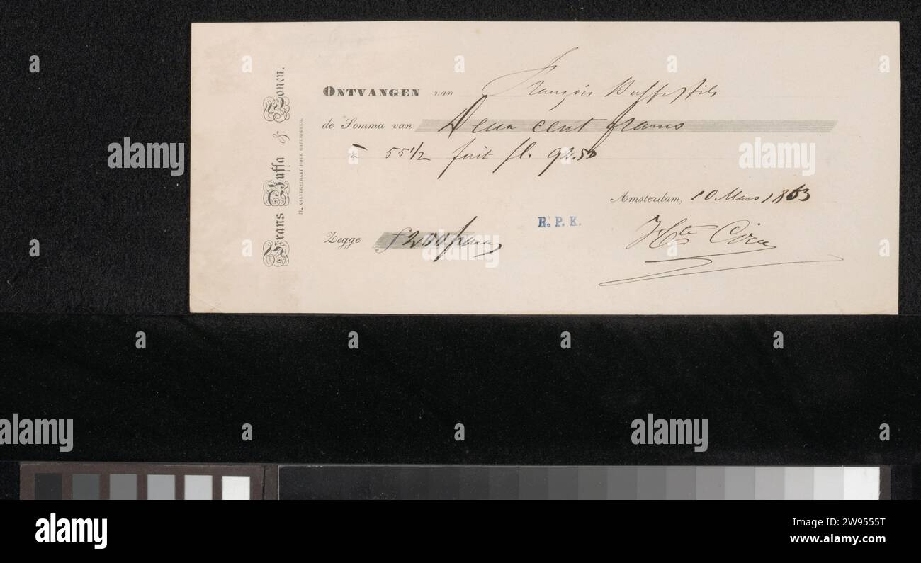 Ricevuta per Unknown, French Buffa and Sons, 1863 Amsterdam paper. inchiostro per scrittura (processi) / penna / stampa di denaro Foto Stock