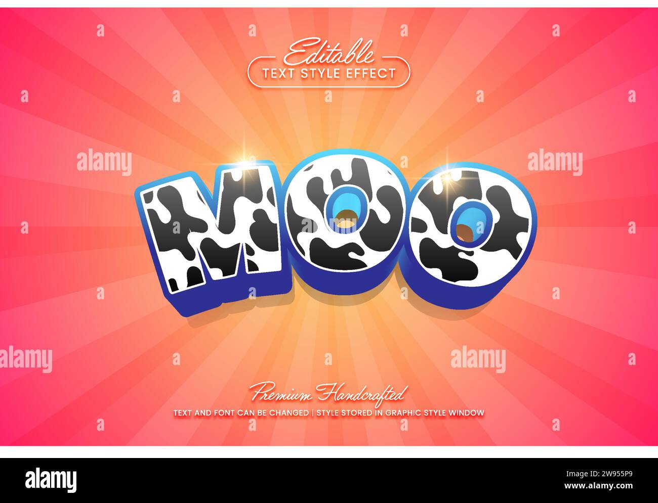 Pelle di latte vaccino testurizzata stile grafico vettoriale. Effetto testo 3D vettoriale modificabile. Illustrazione Vettoriale